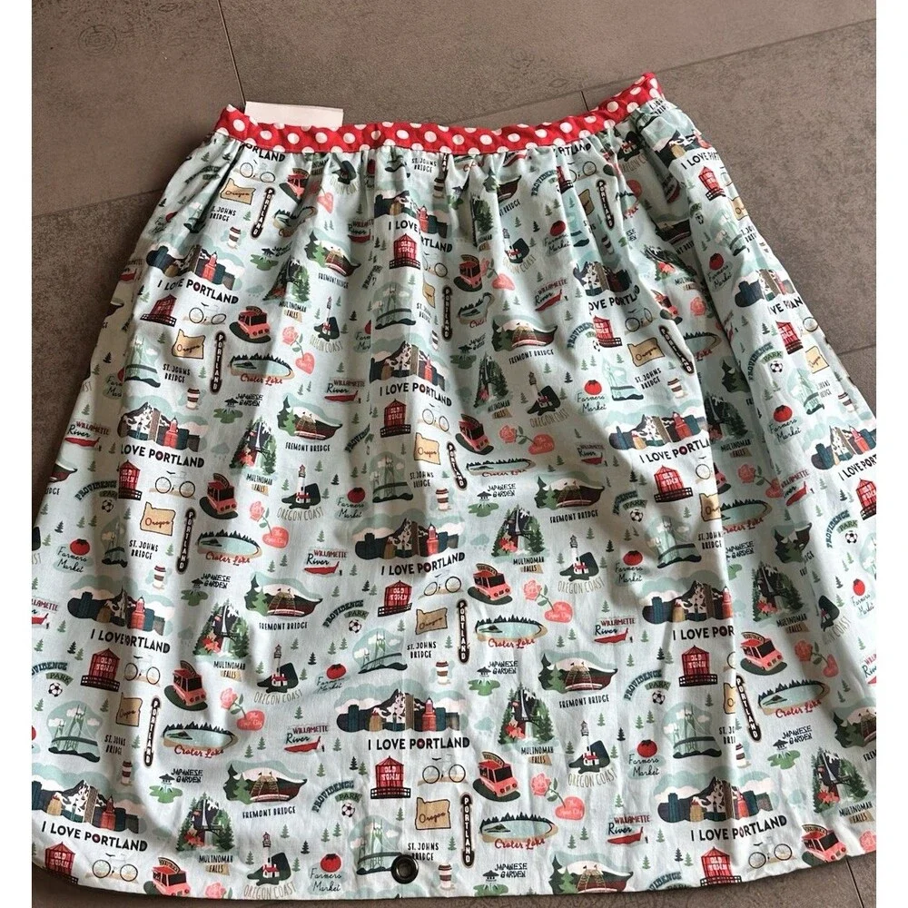 NWT I Love Portland Oregon Apron Red White Polkadot Iconic Locations kitchen fun